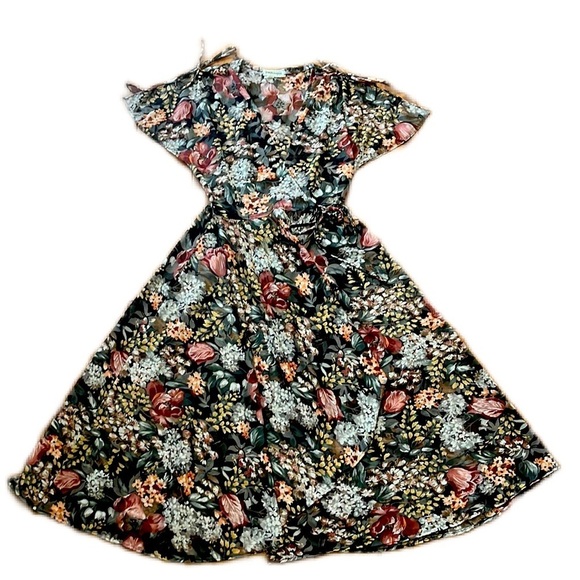 Vintage Joseph Magnin Faux Wrap Floral Sheer Maxi Dress - Picture 1 of 9